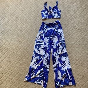 Two piece blue and white matching set